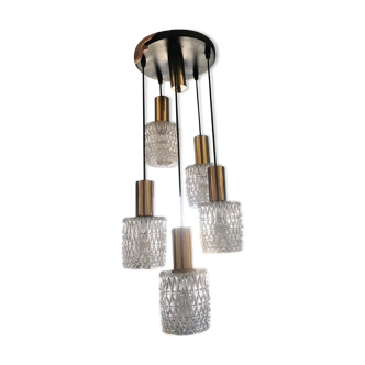 Lustre en laiton et verre moulé 1960