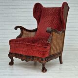 Fauteuil danois en bois de frêne et velour années 1930