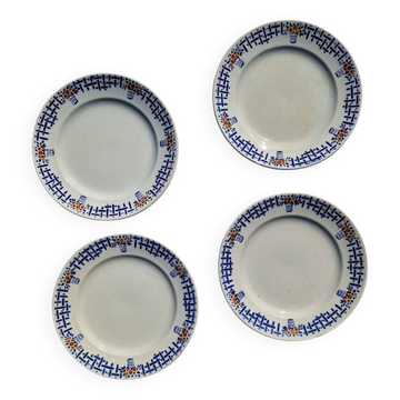 Set of 4 old dessert plates, Earthenware, Ironstone, Sté Amand