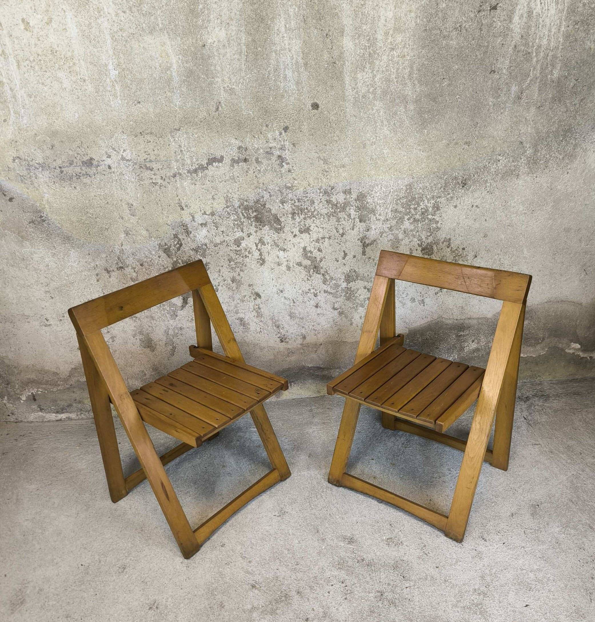 Pair of vintage folding wooden chairs by Aldo Jacober