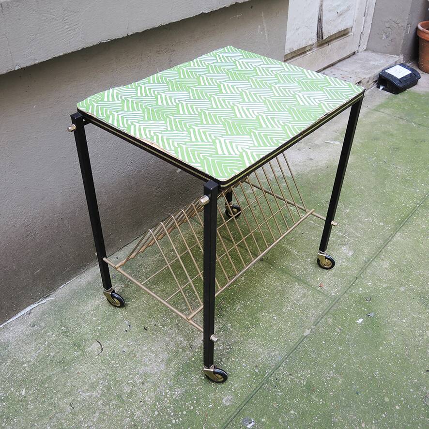 Old vinyl record cabinet on wheels