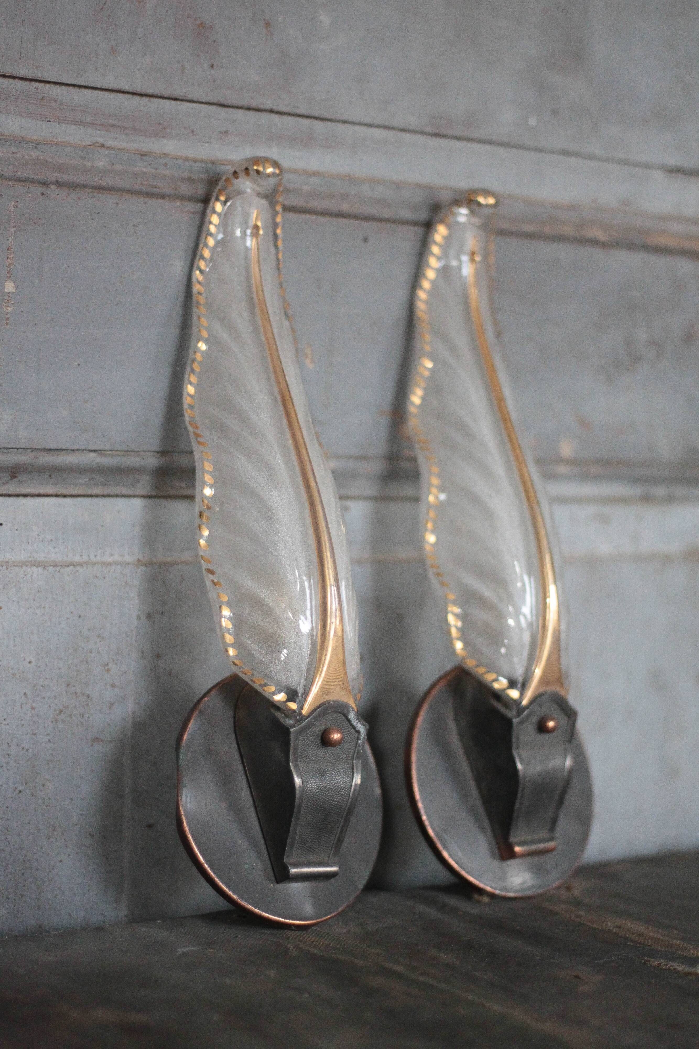 Pair of wall lights, vintage wall lamp, green patina brass wall sconce.