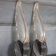 Pair of wall lights, vintage wall lamp, green patina brass wall sconce.