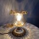 Baroque inspired table lamp, bronze, ceramic flowers and glass globe