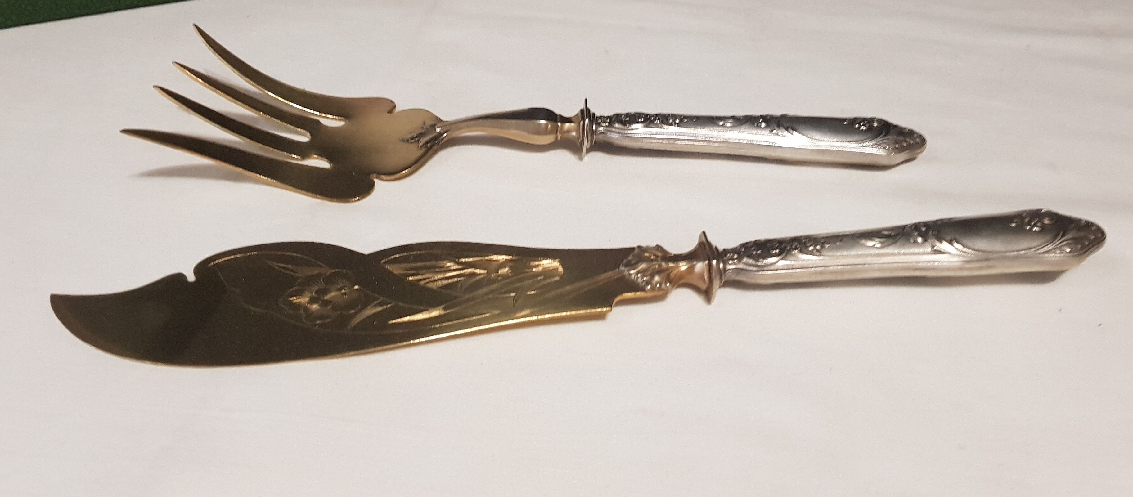 Silver-gilt metal fish service