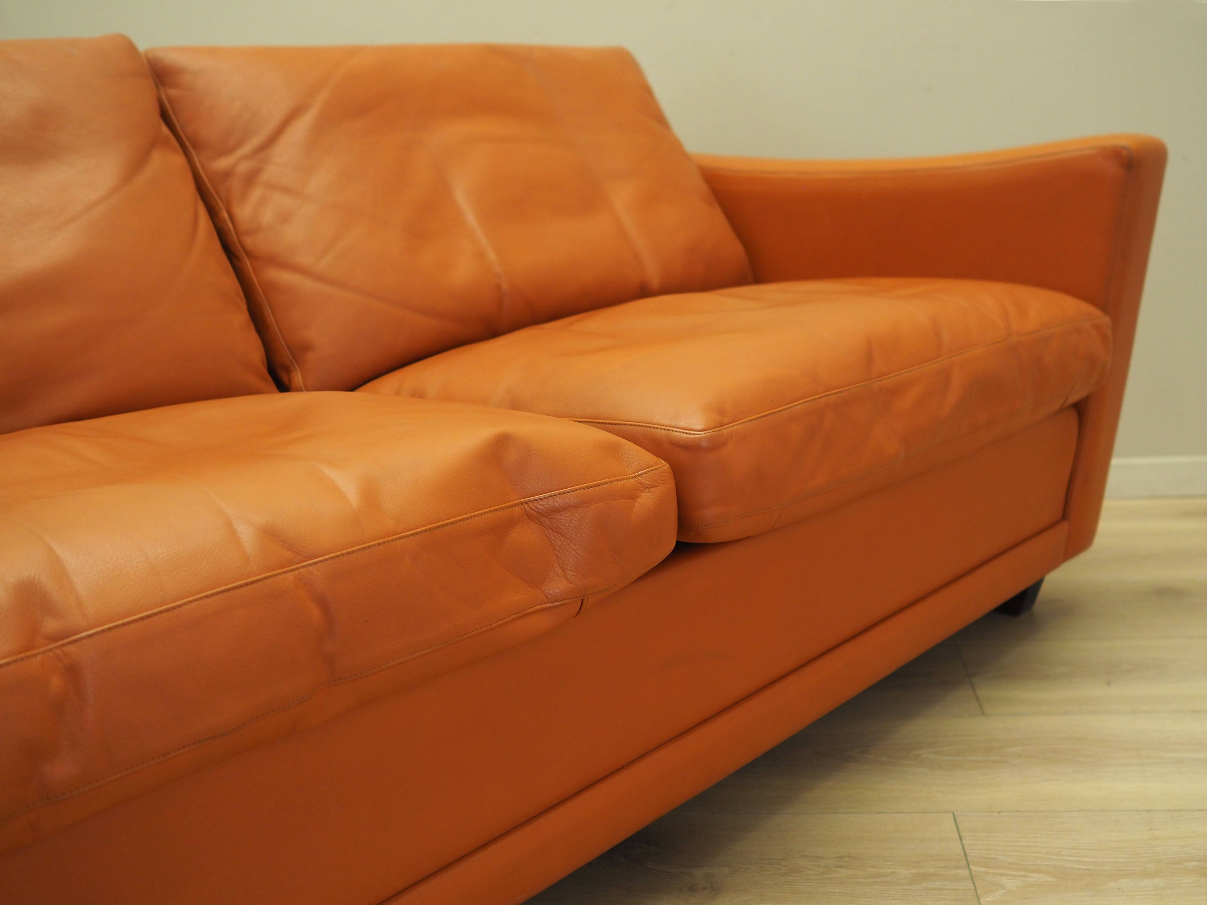 Orange leather sofa, Danish design, 1970s, production: Denmark
