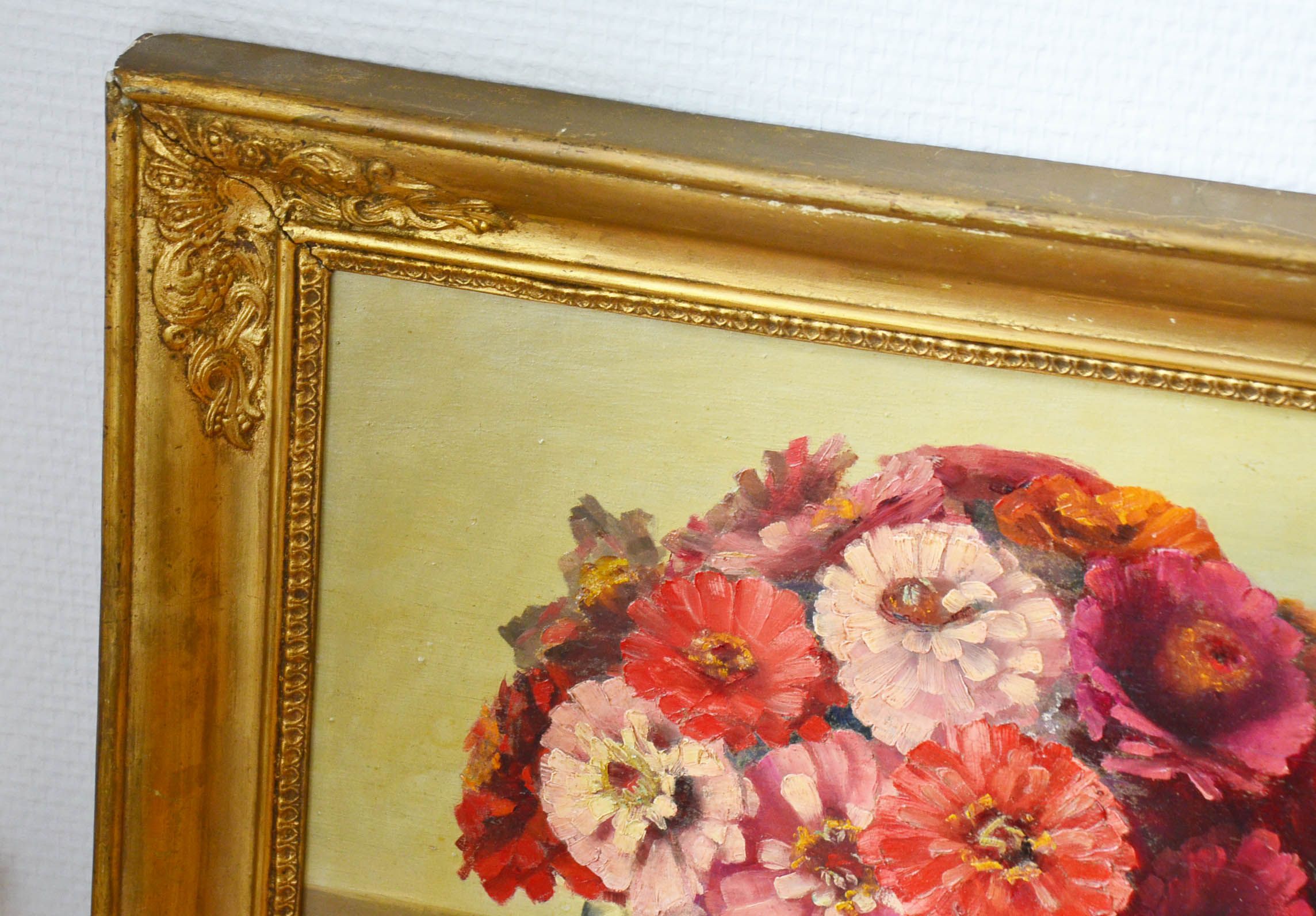 Oil on panel painting still life bouquet of flowers signed Durand
