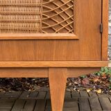 Rattan wardrobe and its compass-legged chest of drawers, 1960