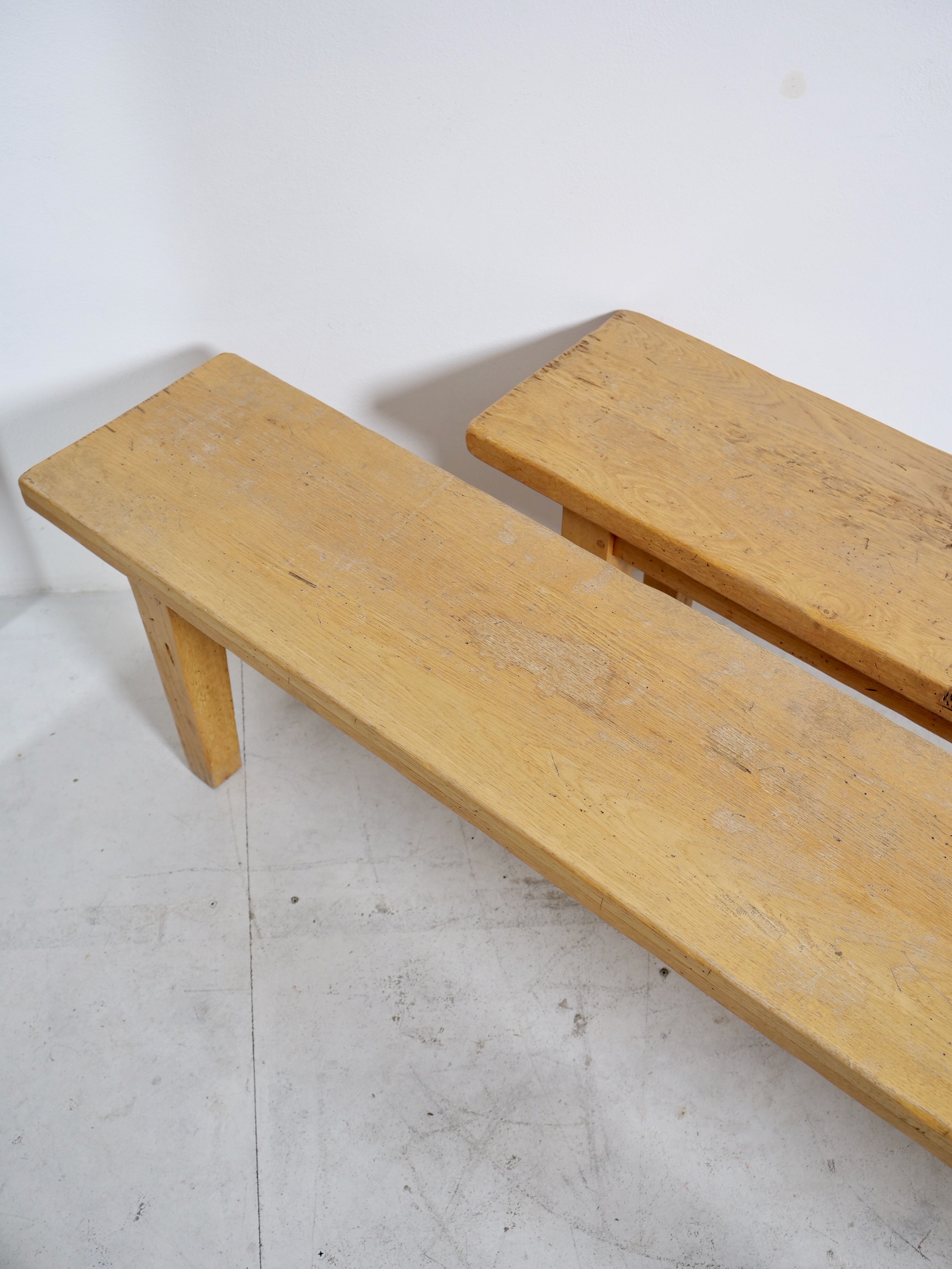 Pair of light oak benches
