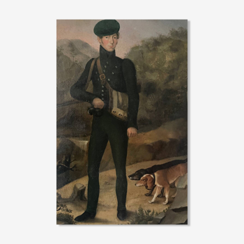 Portrait d’un chasseur et ses chiens 1820