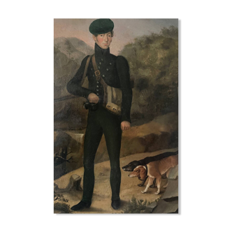 Portrait d’un chasseur et ses chiens 1820