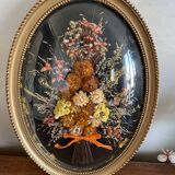 Cadre ovale fleurs séchées noeud velours