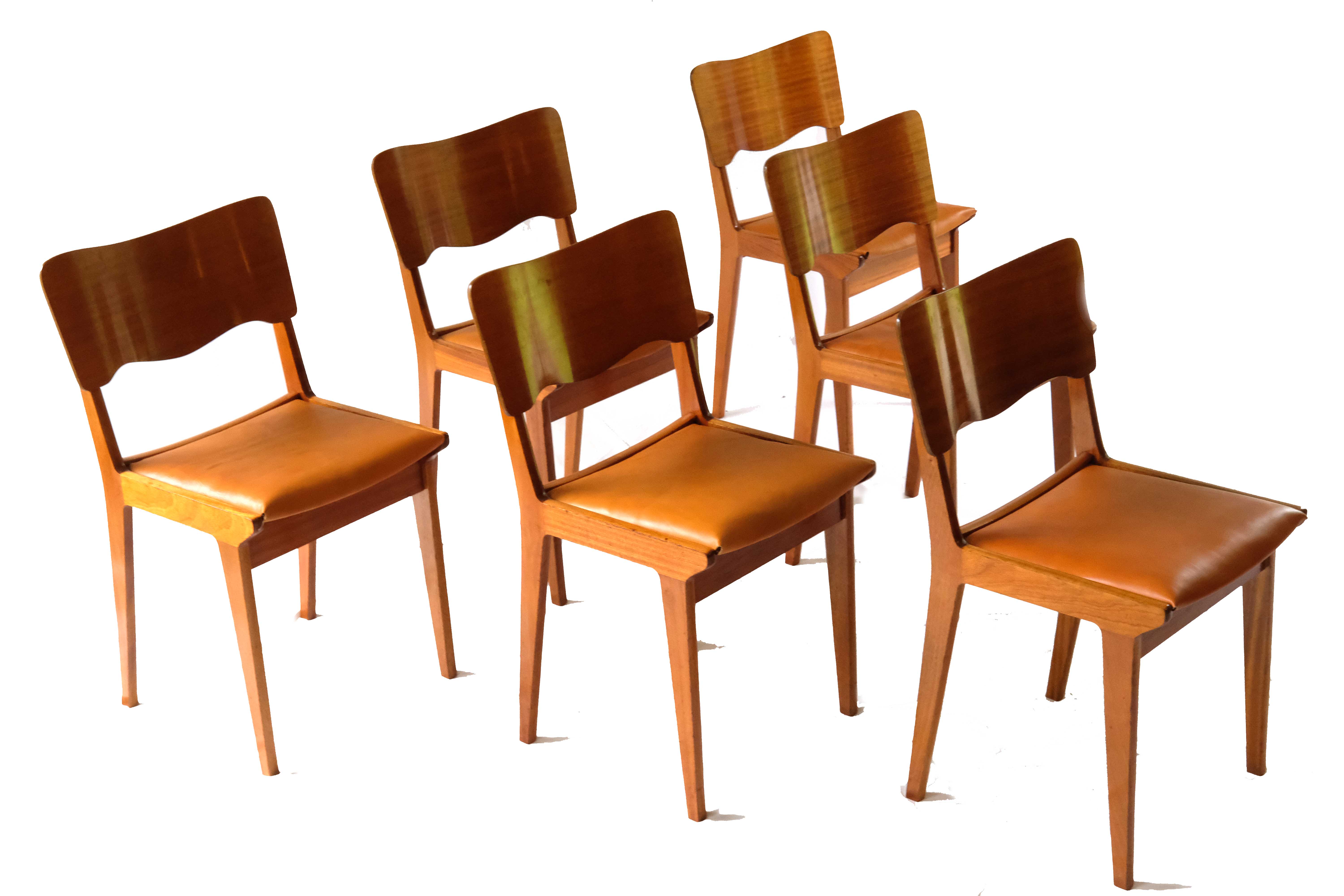 Scandinavian dining chairs, beech & leather 1960