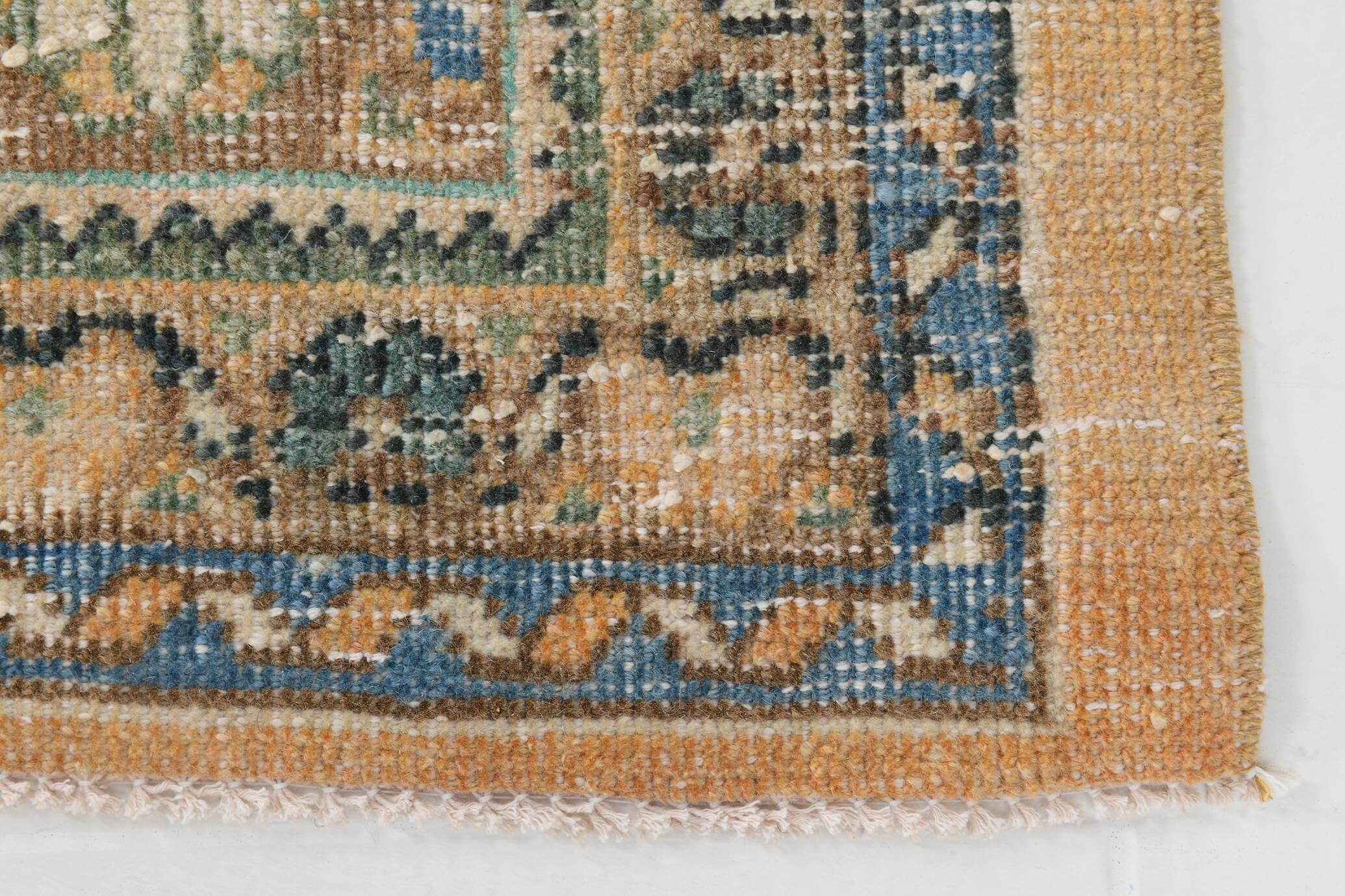 Tapis Persan Ancien Grand Format – Laine Nouée Main, Tons Beige & Bleu