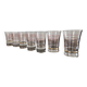Set of 7 vintage glasses with gold and red edges from the 50s/60s