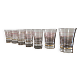 Set of 7 vintage glasses with gold and red edges from the 50s/60s