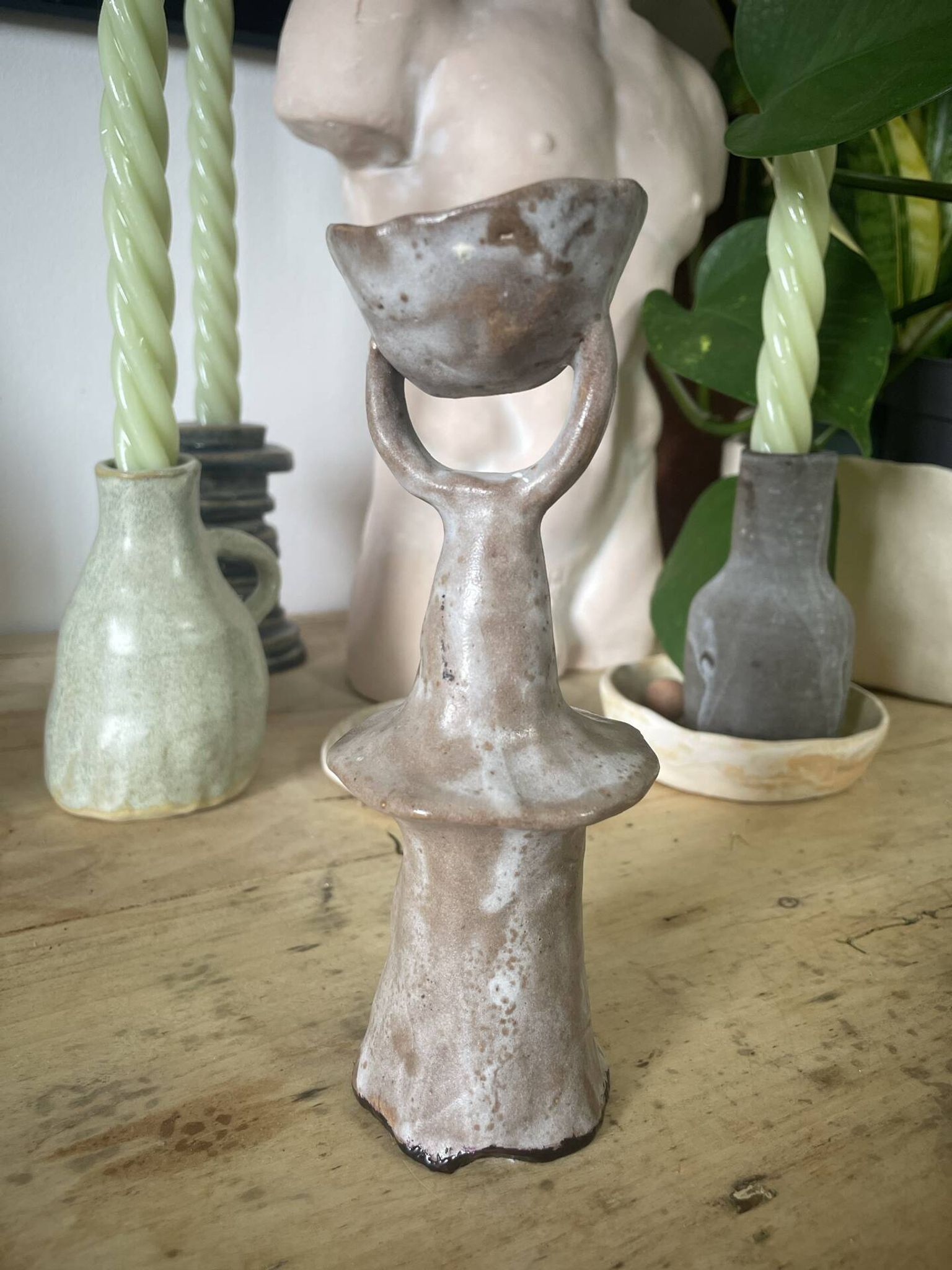 Ceramic candlestick in an organic shape