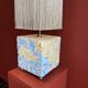 Base stuck blue beige marble-plaster, fringed lampshade Houles, 21st century.