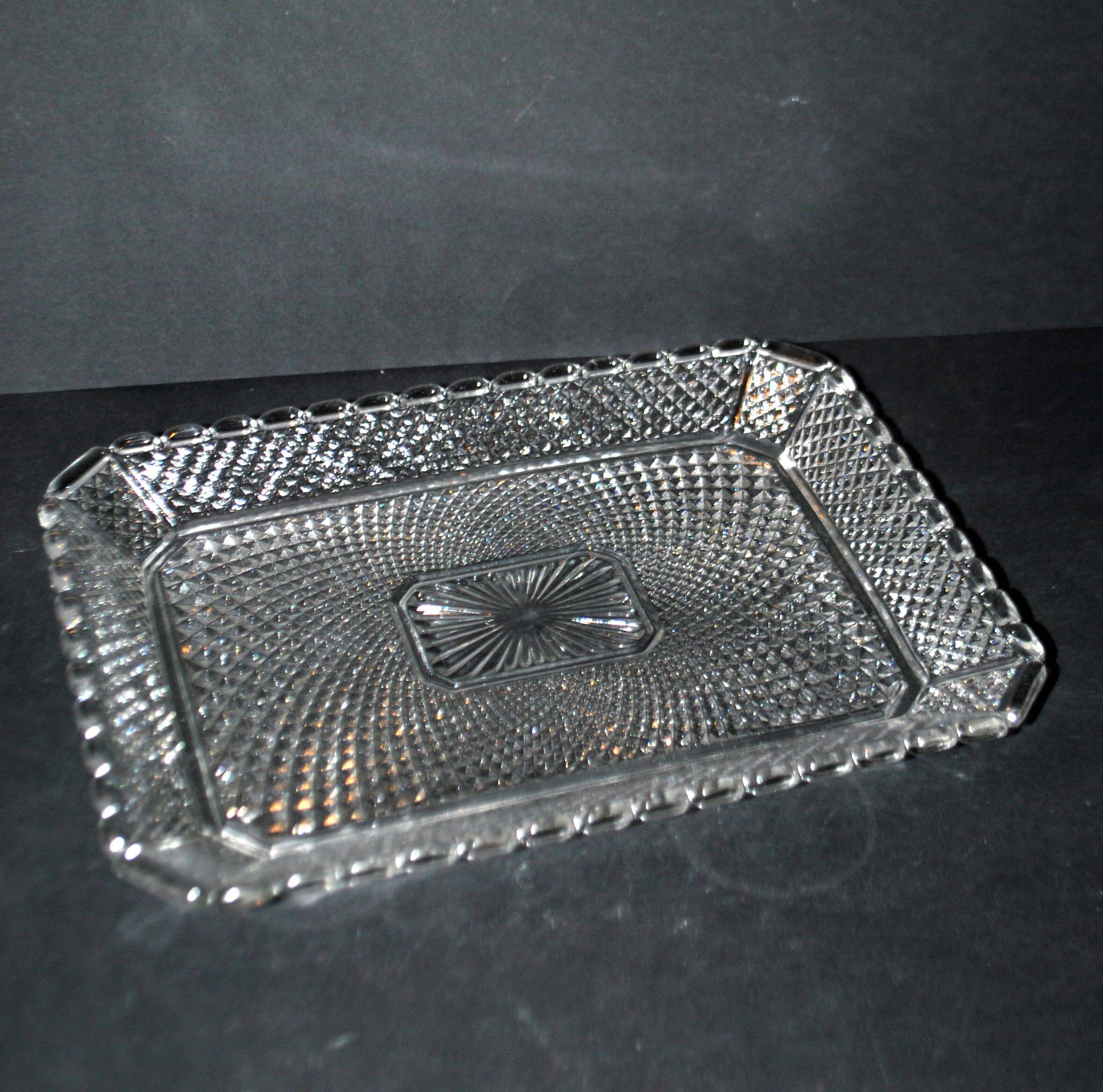Antique rectangular molded crystal tray, 1920