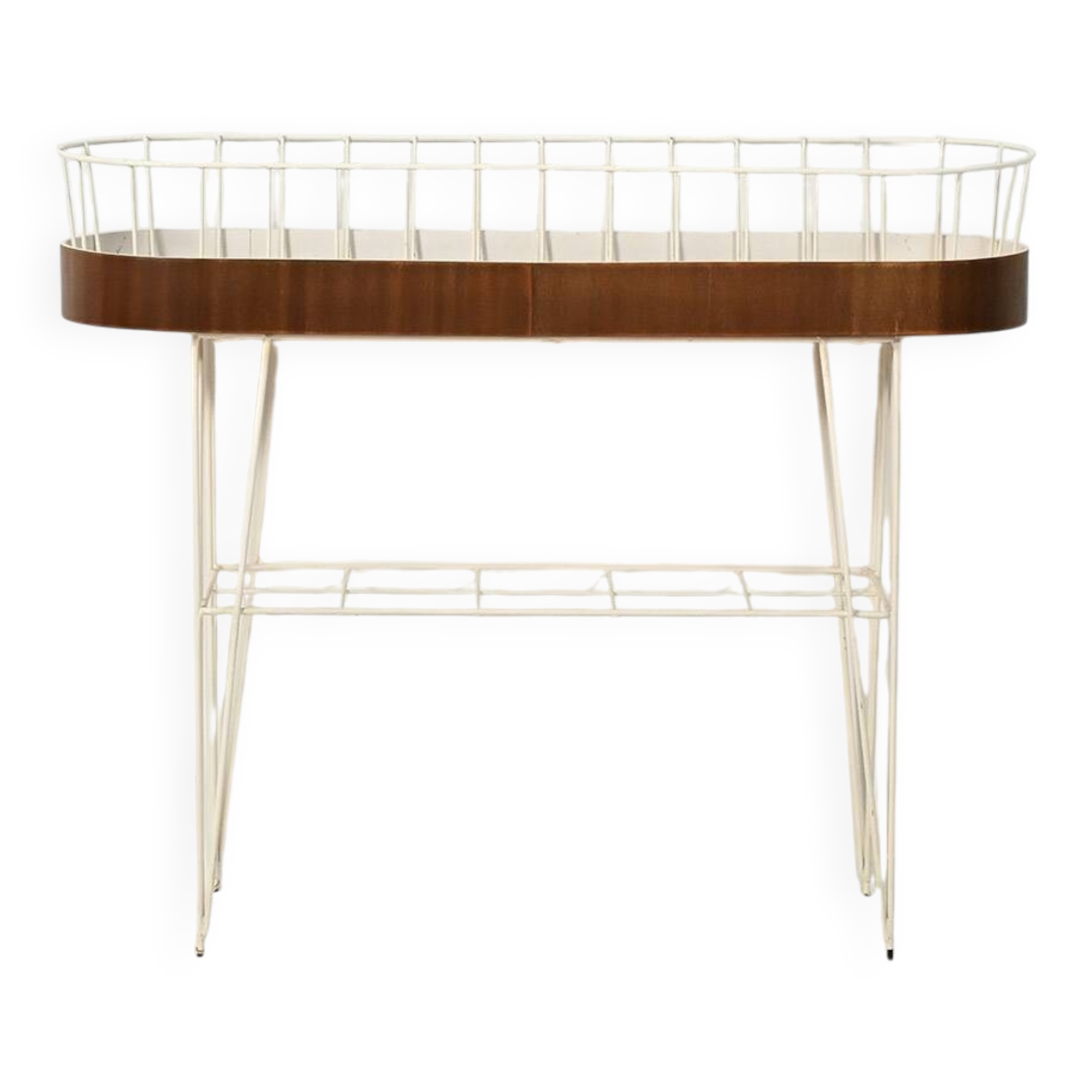 Scandinavian oval planter in metal and teak