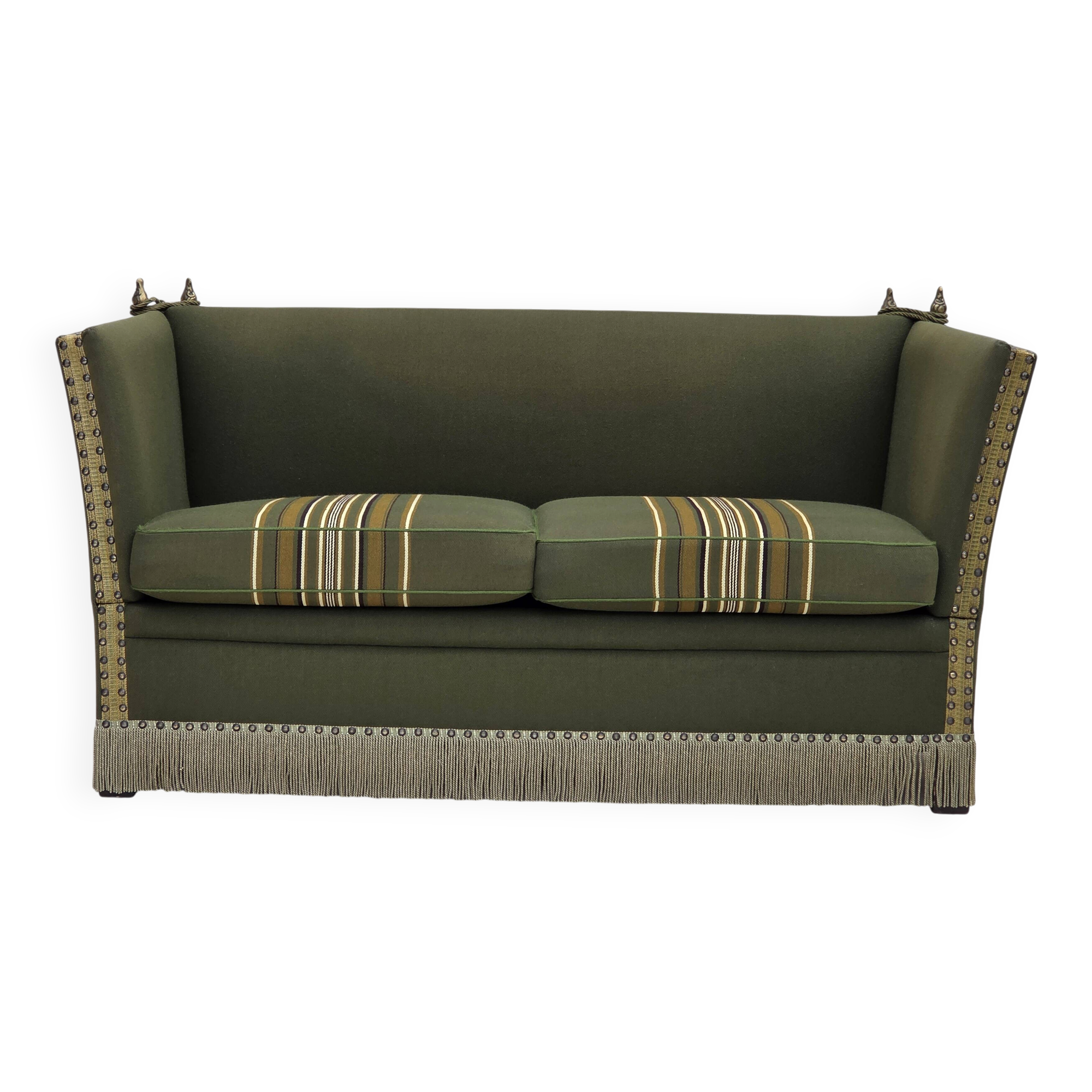 1970s, Danish 2-seater drop arm "Spanish" sofa, furniture wool.