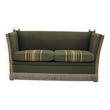 1970s, Danish 2-seater drop arm "Spanish" sofa, furniture wool.