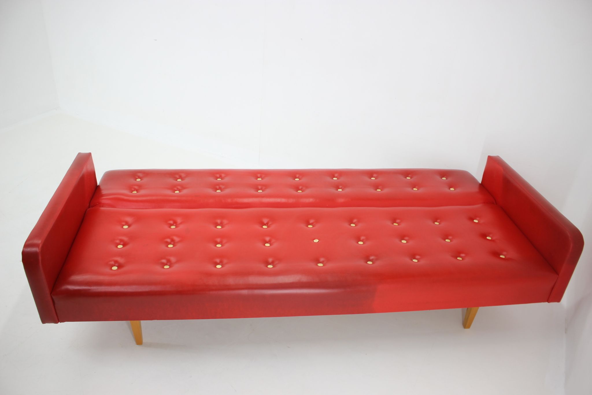 1970s Red Leatherette Sofa ,Czechoslovakia