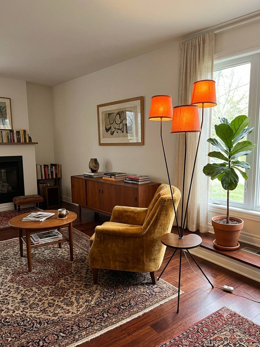 1950s/60s tripod floor lamp with 3 lights.