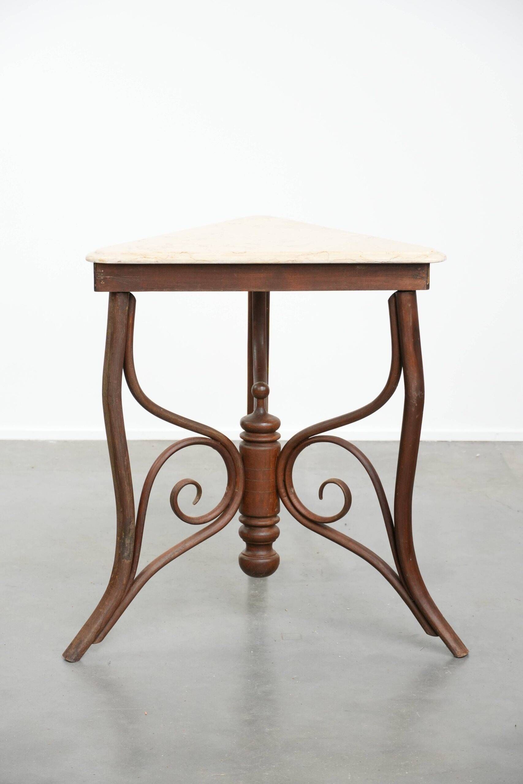 Elegant antique Thonet design side table from the early 20th century with a natural stone top