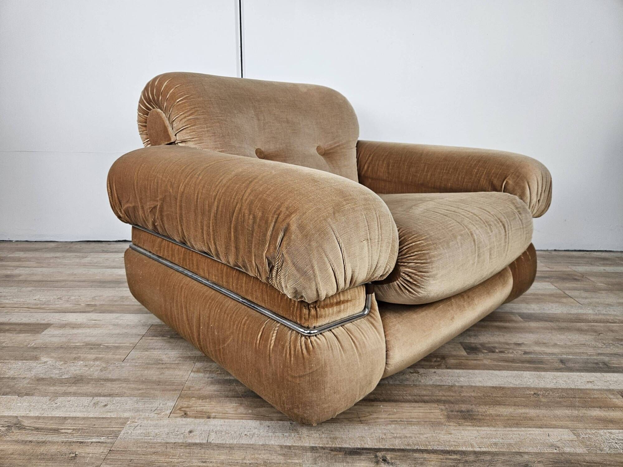 Fauteuil en tissu et acier tubulaire, années 1970