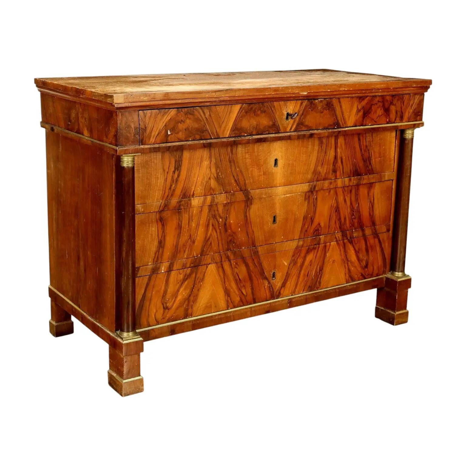 Commode Empire ancienne en noyer, peuplier et bronze, XIXe siècle