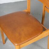 Set of 6 Danish Dining Chairs made of Beech and Brown Leatherette