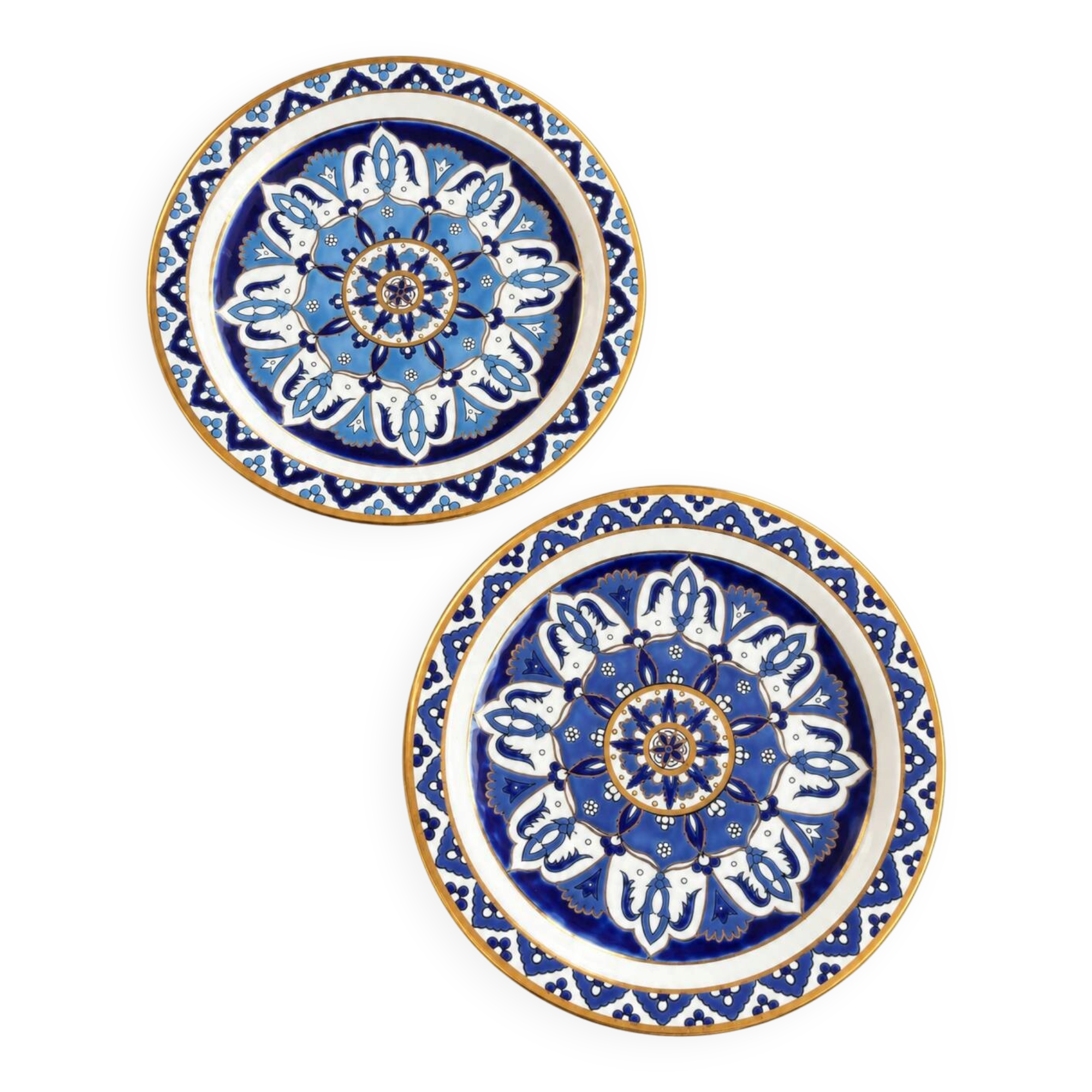 Pair of Vintage Rhodian Hand-Painted Ceramic Plates – Ibiscus Keramik – 24K