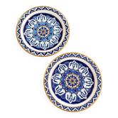 Pair of Vintage Rhodian Hand-Painted Ceramic Plates – Ibiscus Keramik – 24K