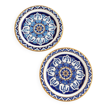 Paire d'assiettes en céramique peintes à la main vintage de Rhodes – Ibiscus Keramik – 24K