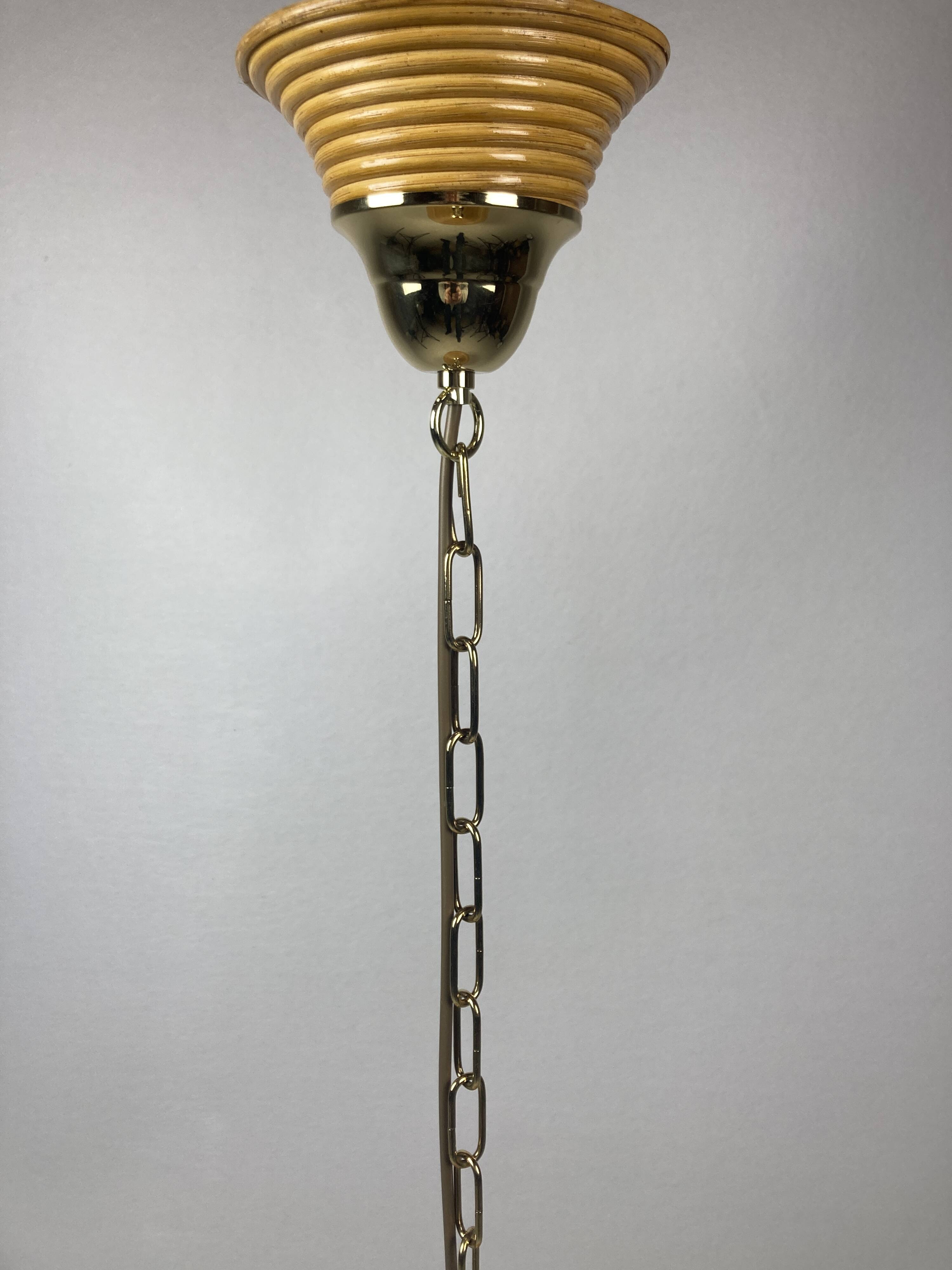 Pencil Split Reed, Rattan, Bamboo & Brass Pendant hanging lamp, Italy, 1970s