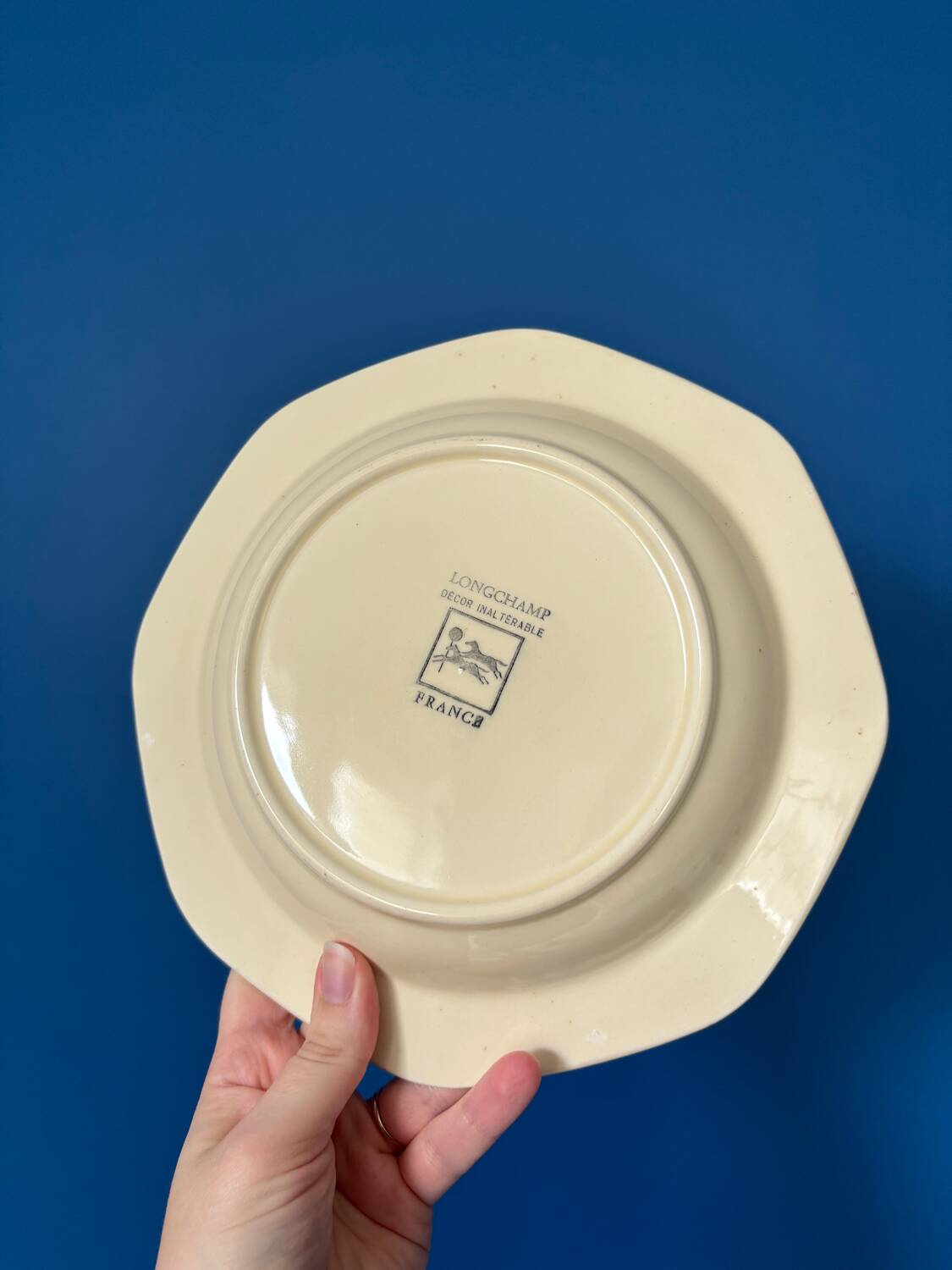 Lot de 4 assiette creuses Longchamp octogonal motif lotus