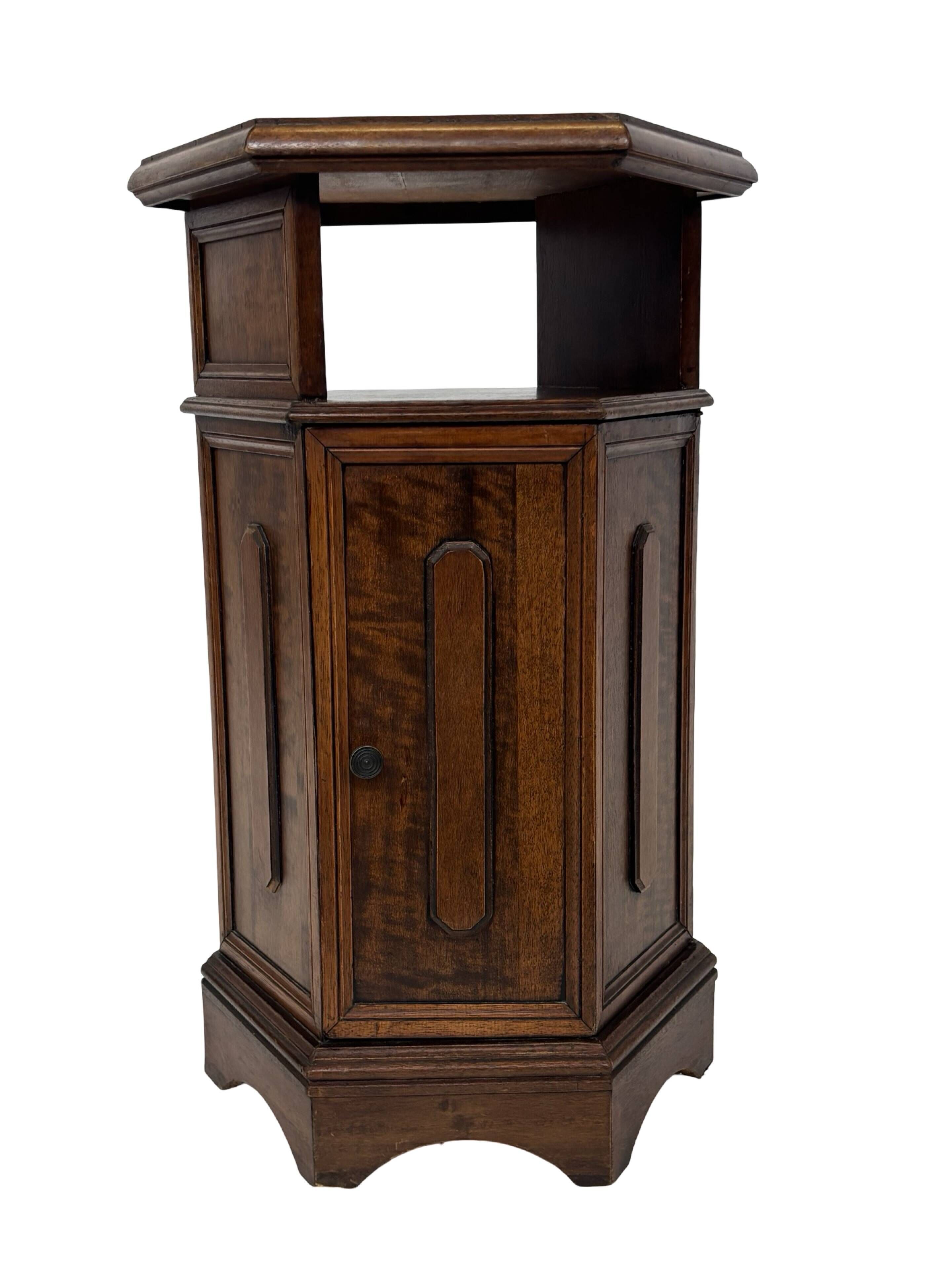 Vintage Hexagonal Side Cabinet with Door Small Side Table Column