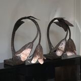 Paire de lampes brutalistes en bronze