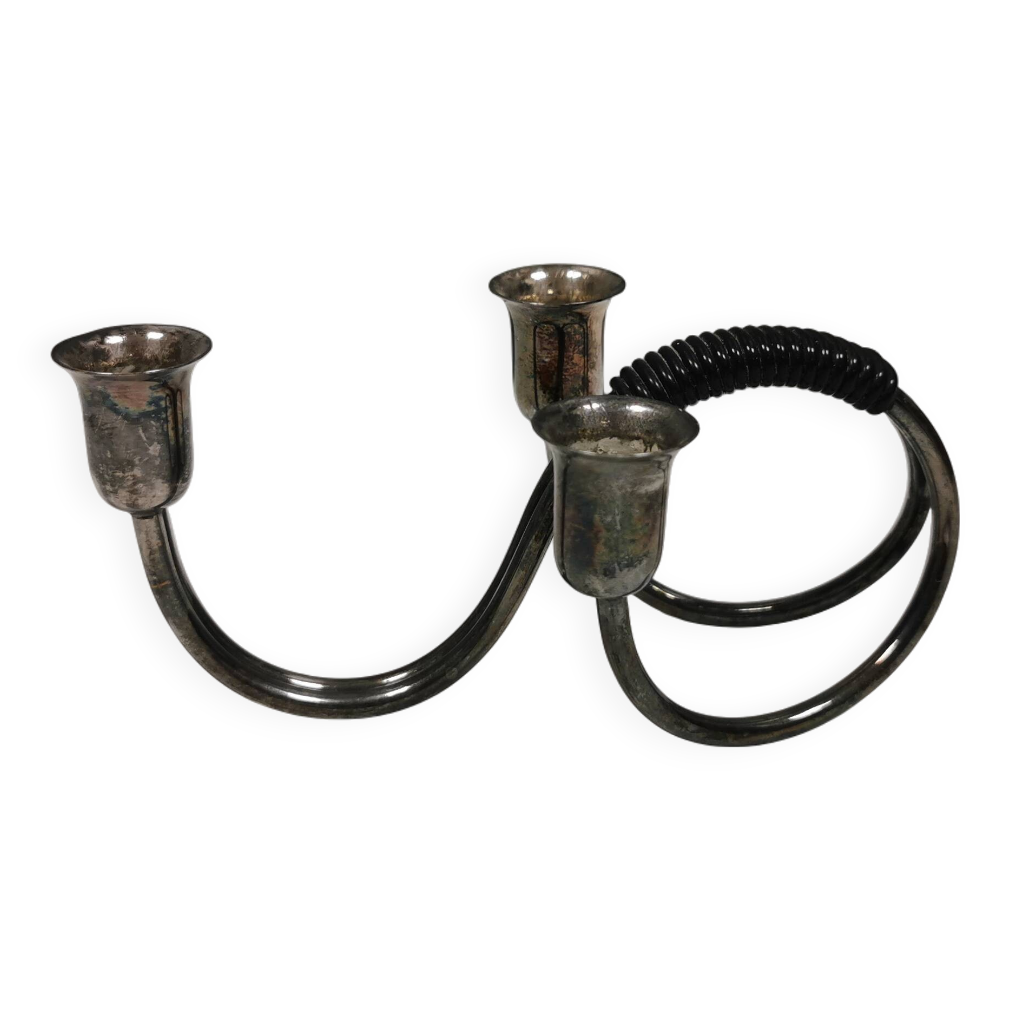 Small candle holder in tarnished silver, with place for three small candles