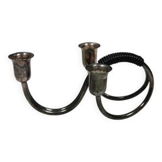 Small candle holder in tarnished silver, with place for three small candles