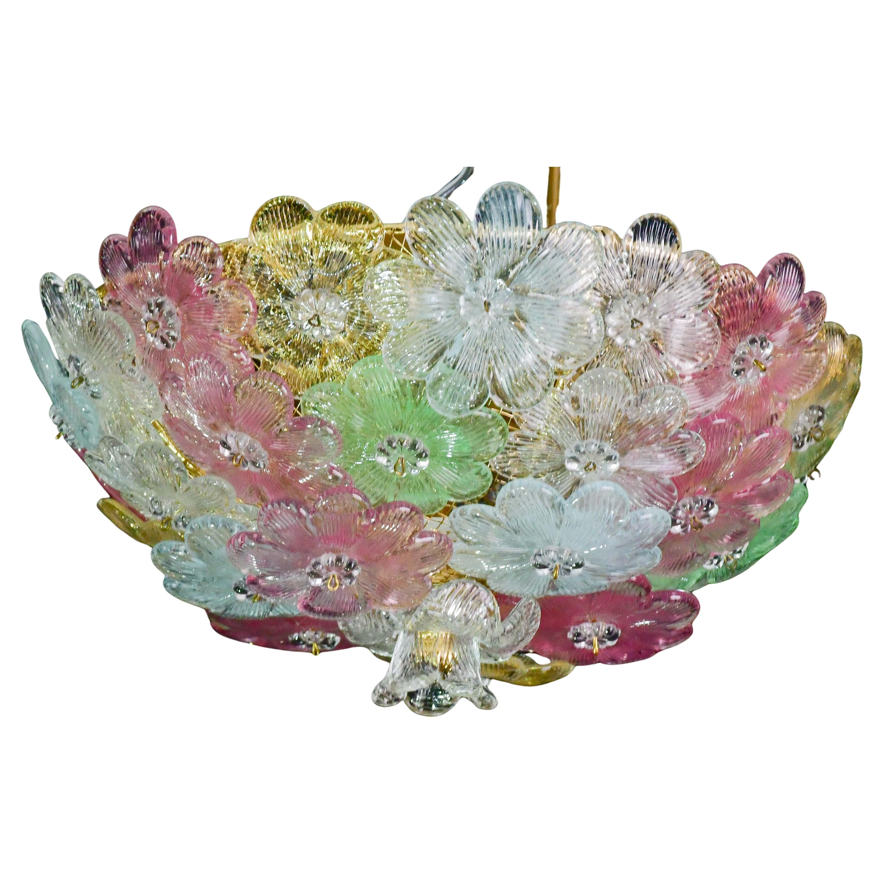 Charming Murano Barovier & Toso flowers flush light fixture, ceiling, 1960s