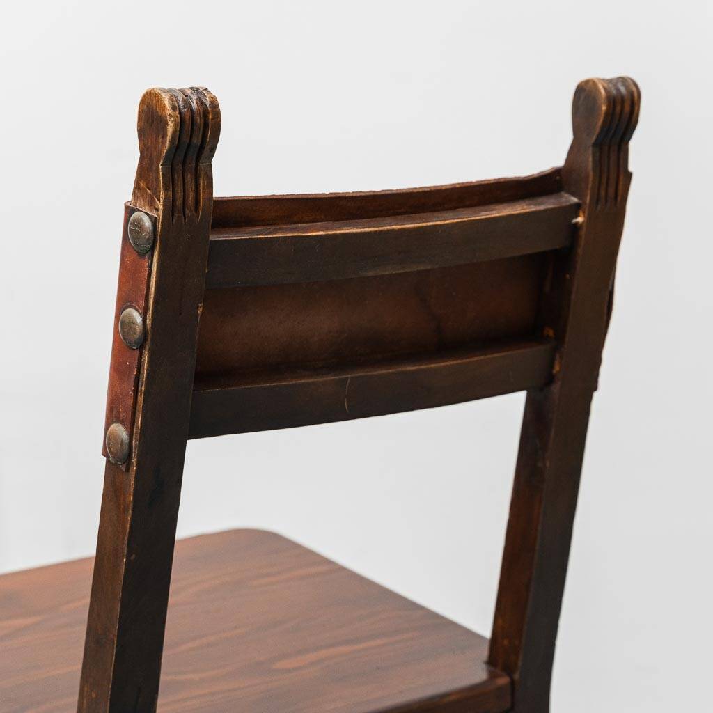 Set of 6 dining chairs in wood and brown leather, late 19th century