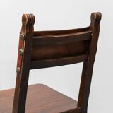 Set of 6 dining chairs in wood and brown leather, late 19th century