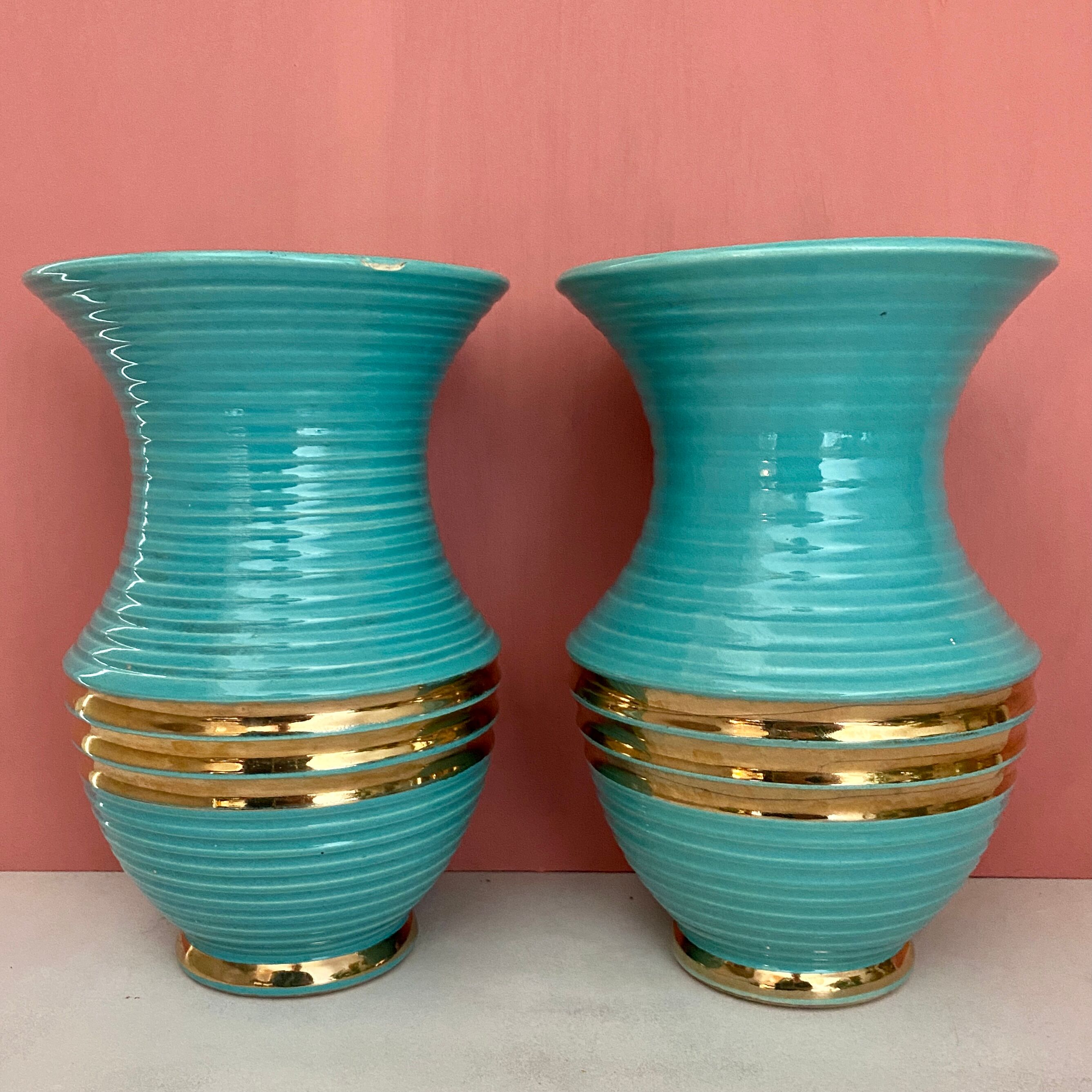 Set of two vintage art deco ceramic vases