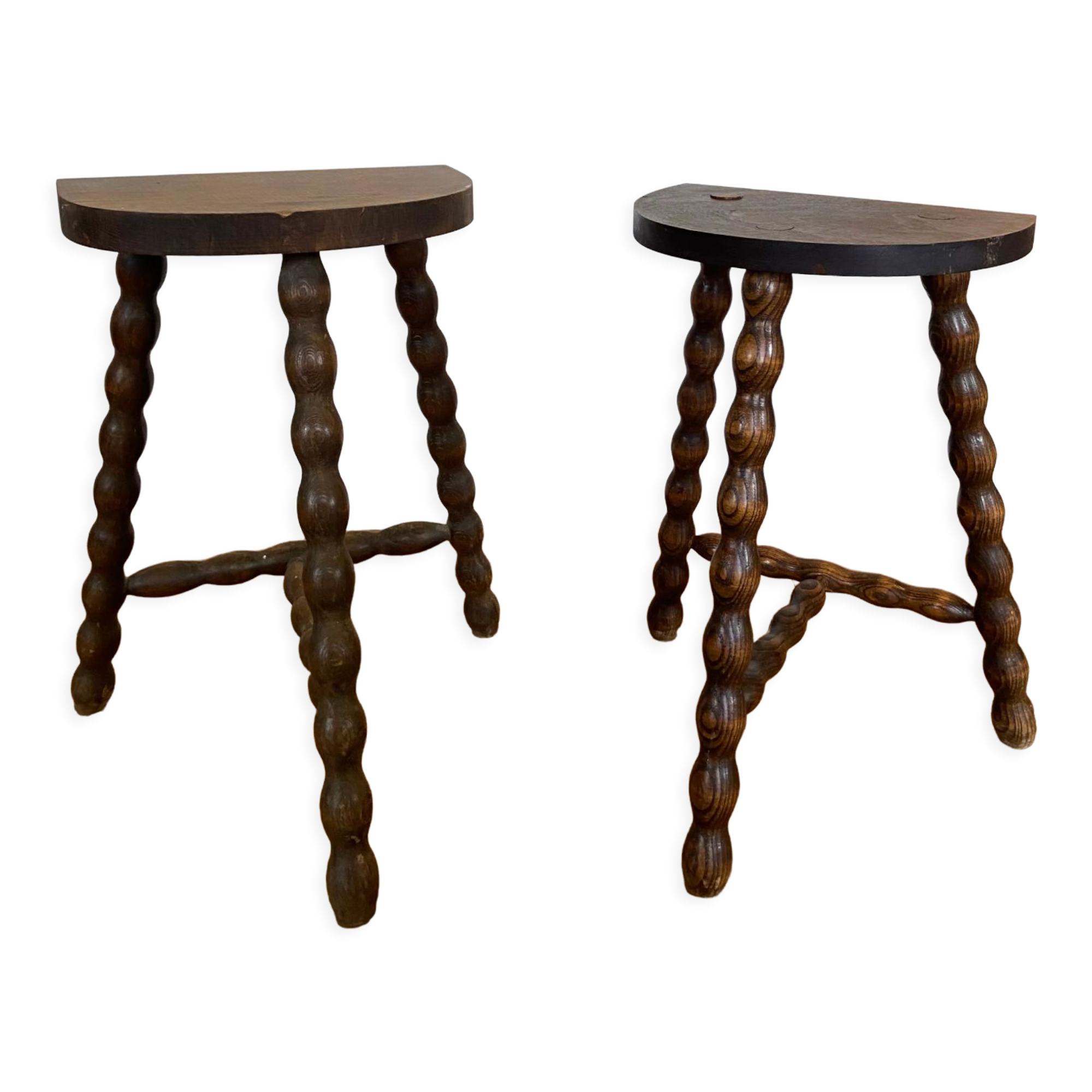 Pair of vintage wooden slag stools