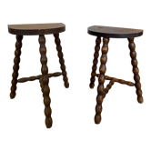 Paire de tabourets de laitiers en bois vintage