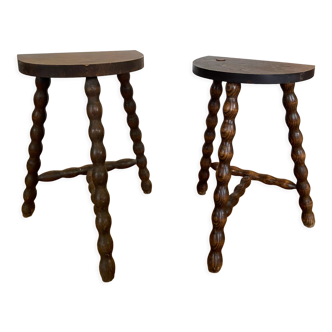 Pair of vintage wooden slag stools