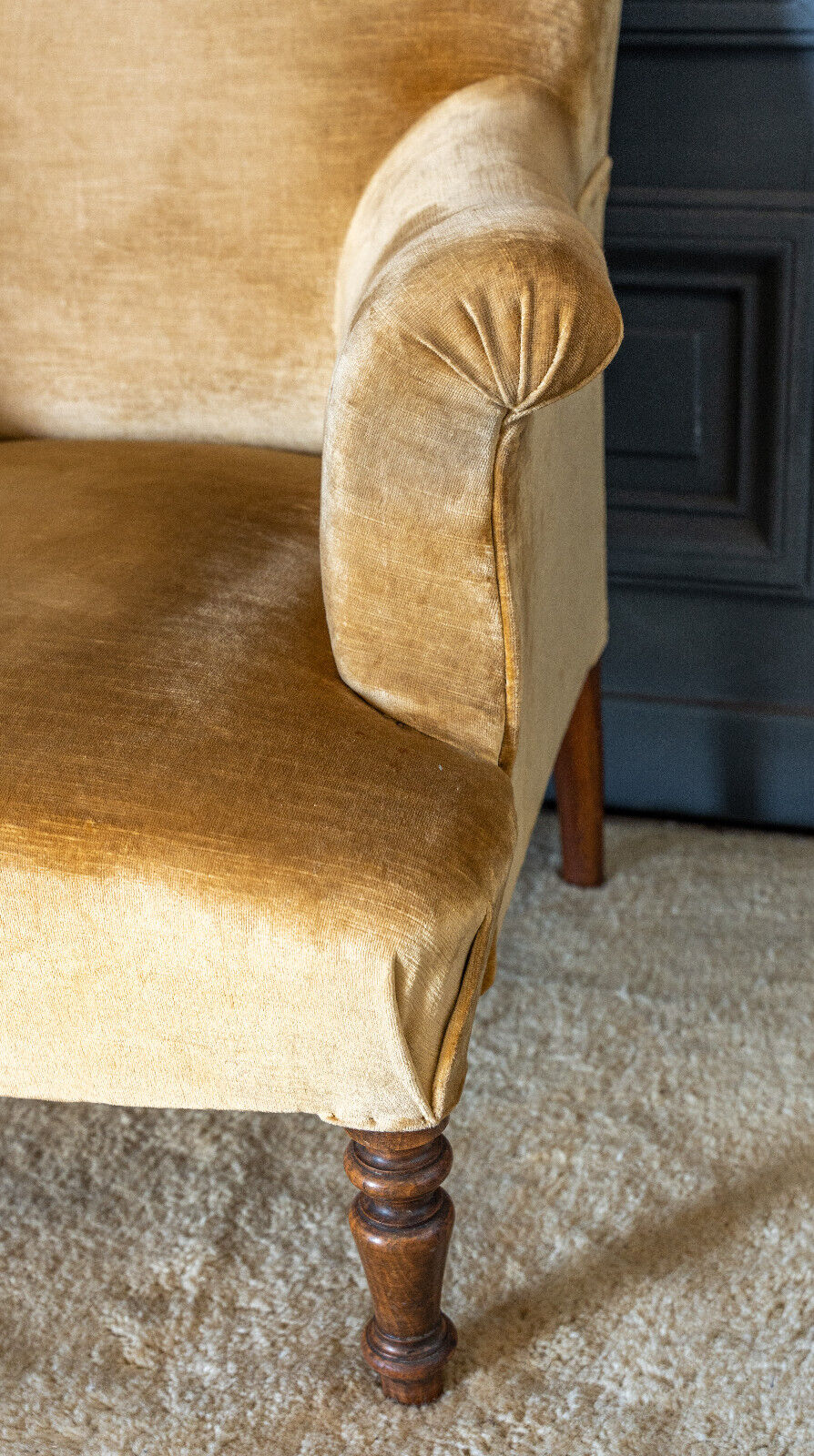 Armchair napoleon iii yellow fabric walnut tops feet late nineteenth