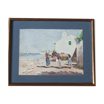 Aquarelle ancienne "Île de,Ré "